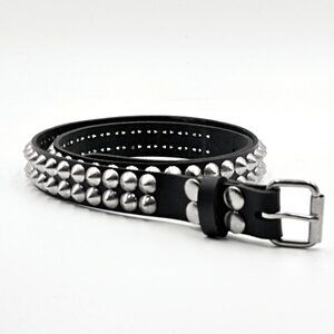 2-Row Cone Stud Punk Rock Black Leather Belt by Nemesis Leather - New Deadstock